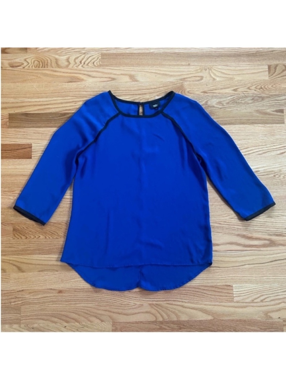 Mossimo royal blue modest blouse 3/4 sleeve black piping medium M